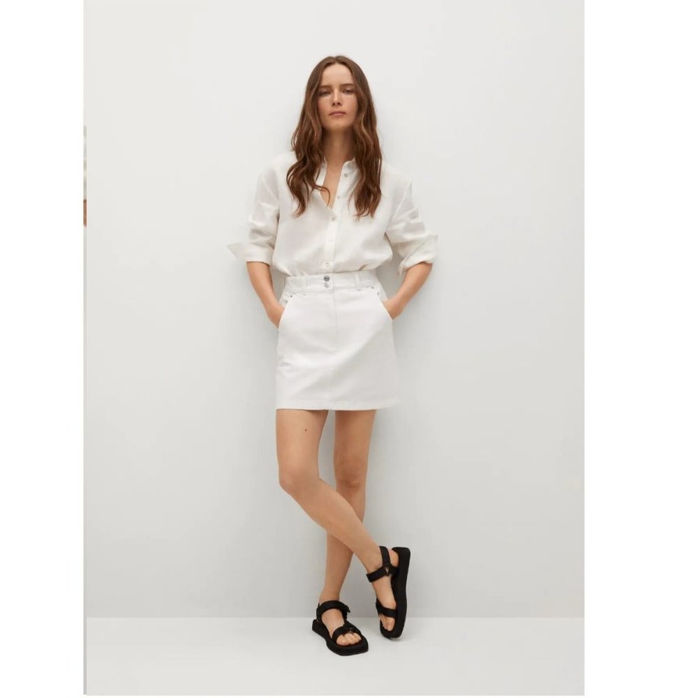 NEW MANGO Denim Skirt Pocket White Size M 100% cotton - Picture 15 of 16